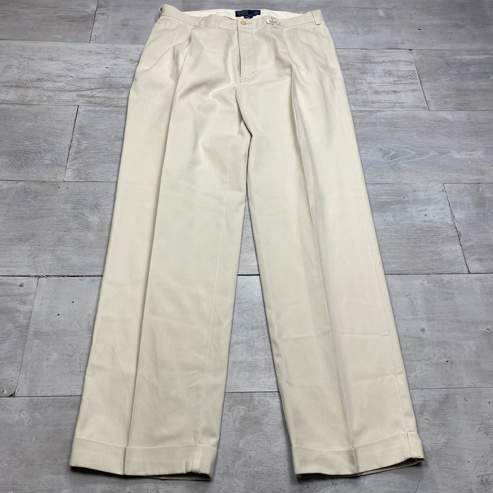 Polo Ralph Lauren Hammond Pant Mens 35x33 Beige Pleated Classic Chino Trousers